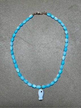 Blue Beaded Necklace with Fish Pendant - Women Jewelry